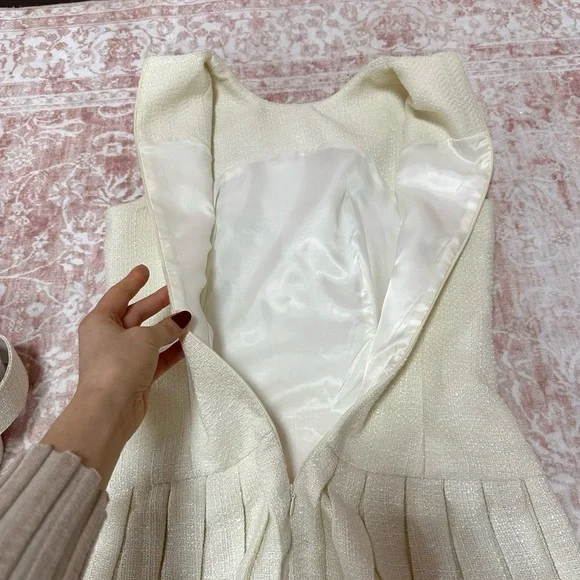 NWT Commense Tweed Pleated Cream Dress - Picture 13 of 14